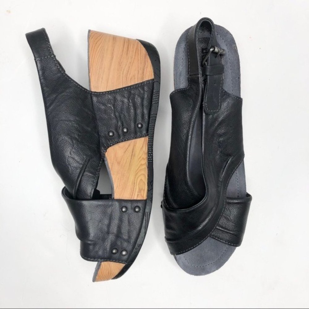 Bussola Black Leather Platform Sandals